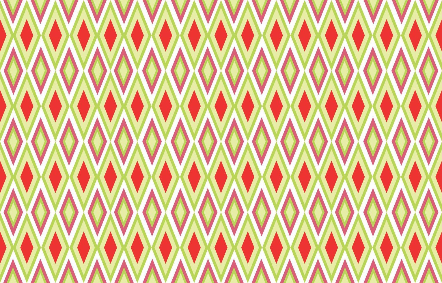 disegno geometrico etnico modello senza cuciture rosso verde per sfondo, moquette, carta da parati, abbigliamento, avvolgimento, batik, tessuto, illustrazione vettoriale stile ricamo.