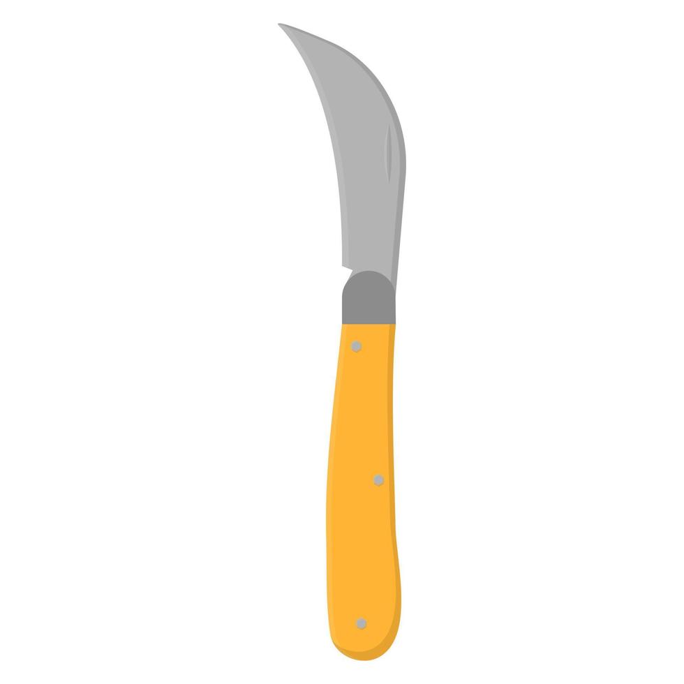 coltello da giardino isolato su sfondo bianco. coltello per tagliare rami e arbusti sottili. attrezzo da giardinaggio. illustrazione vettoriale in stile cartone animato per il tuo design