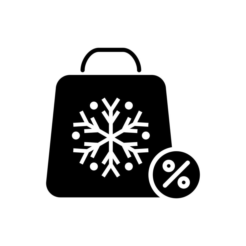 borsa della spesa con il simbolo del fiocco di neve, vettore dell'icona di vendita invernale