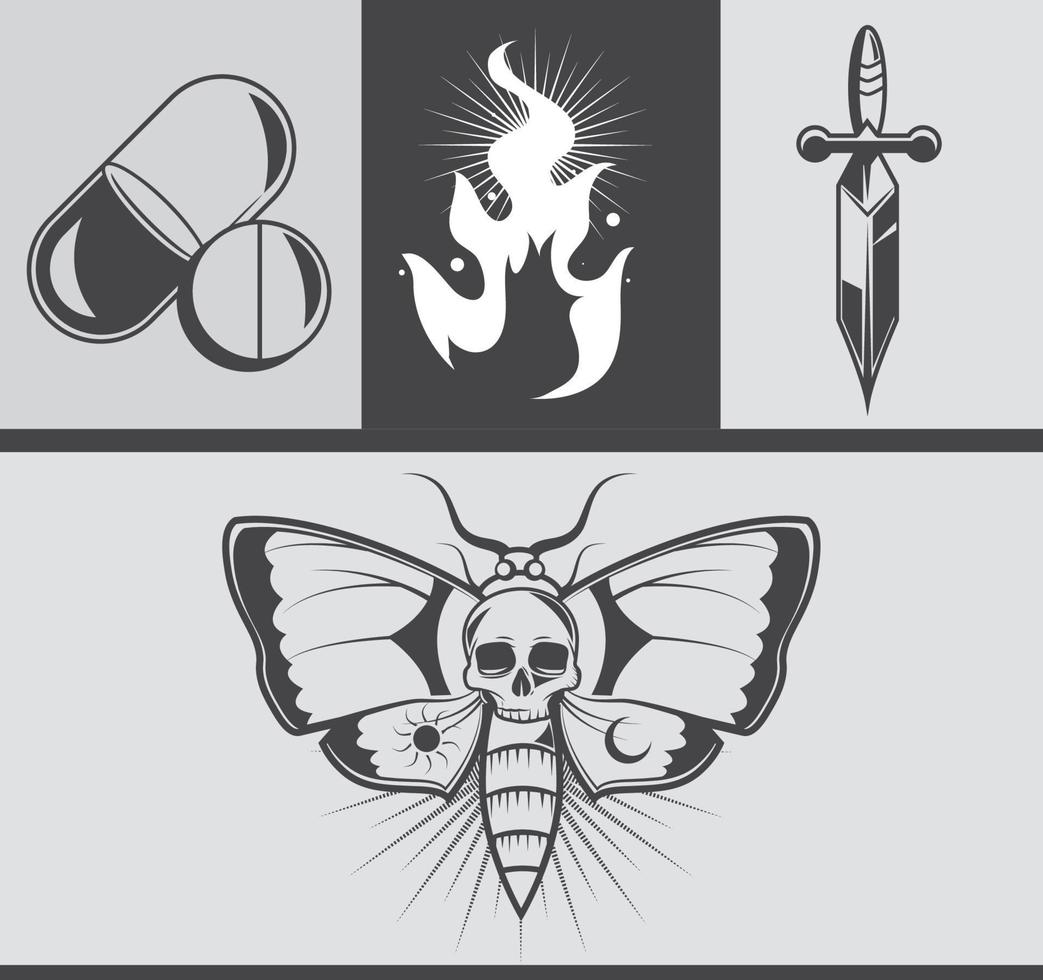 icone piatte del tatuaggio minimalista vettore