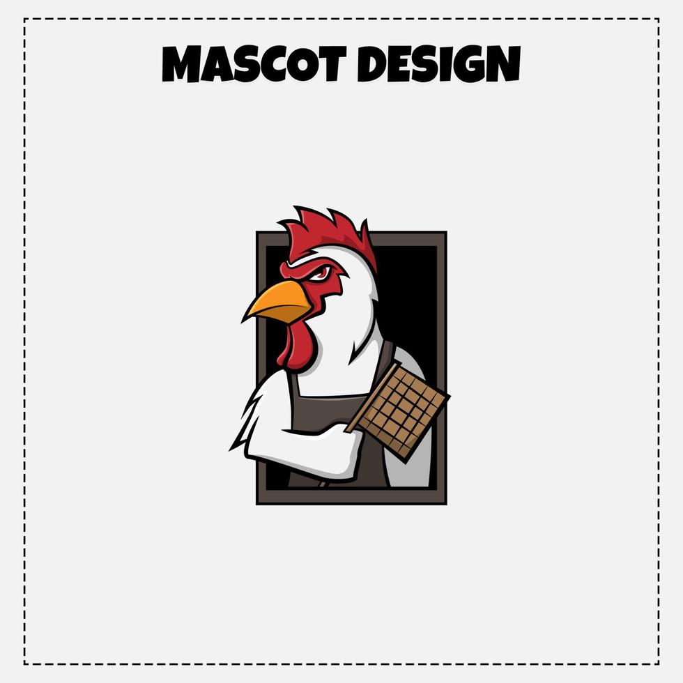 disegno dell'illustrazione della mascotte del pollo alla griglia di vettore del logo dell'alimento