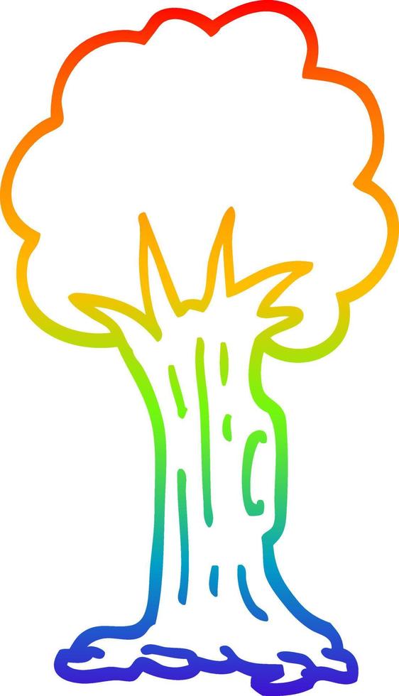 albero dei cartoni animati di disegno a tratteggio sfumato arcobaleno vettore