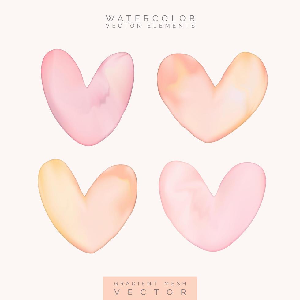 vettore gradiente maglia acquerello disegno a forma di cuore elemento grafico in rosa pastello e giallo.