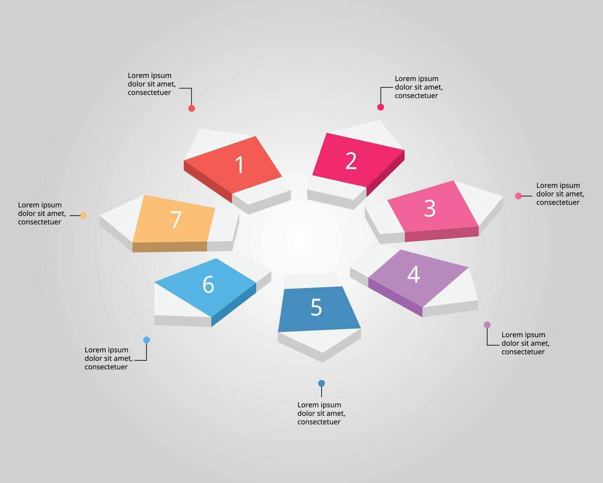 modello a forma di pentagono per infografica per la presentazione per 7 elementi vettore