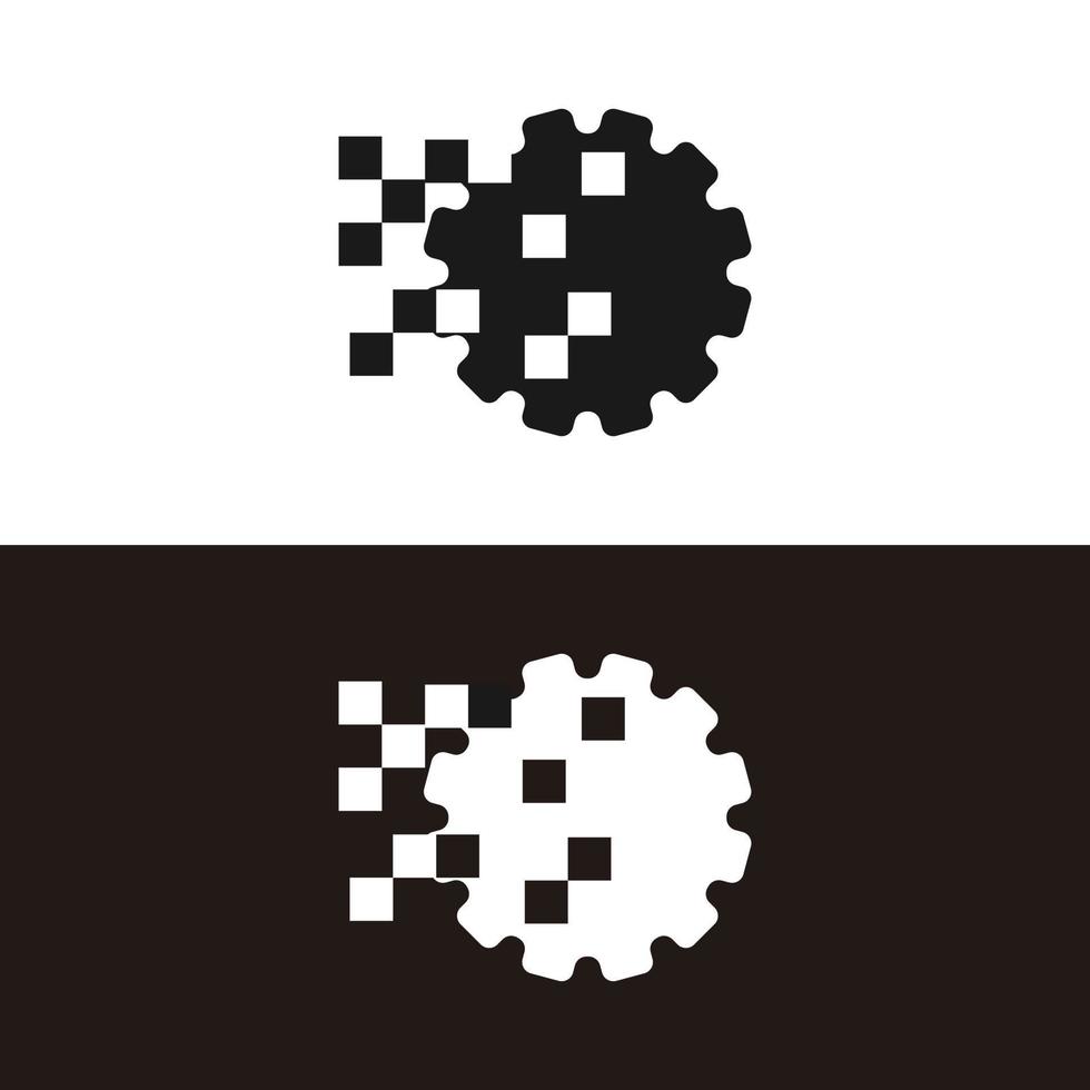 design del logo dell'ingranaggio pixel art vettore