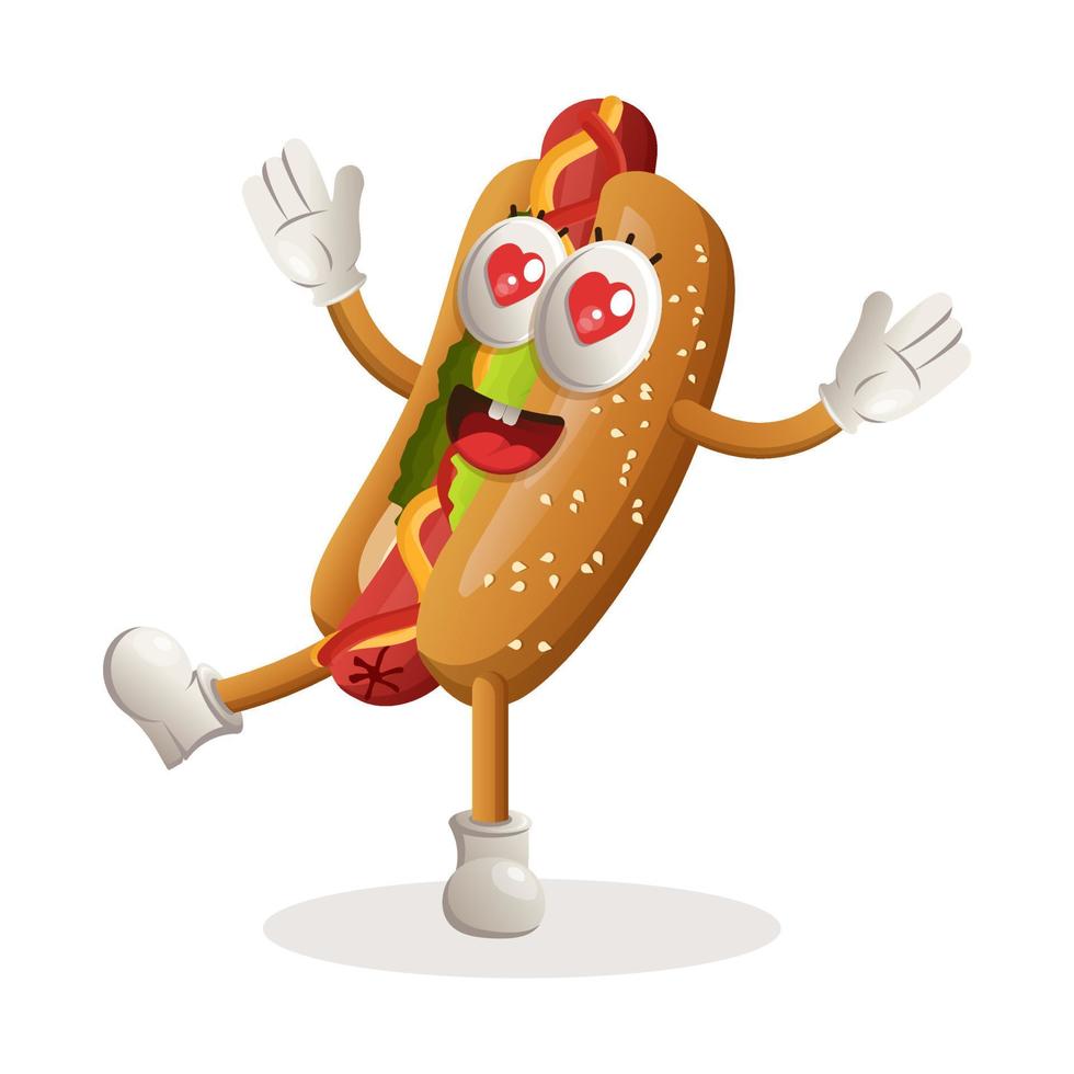 design della mascotte hotdog giocoso e felice vettore