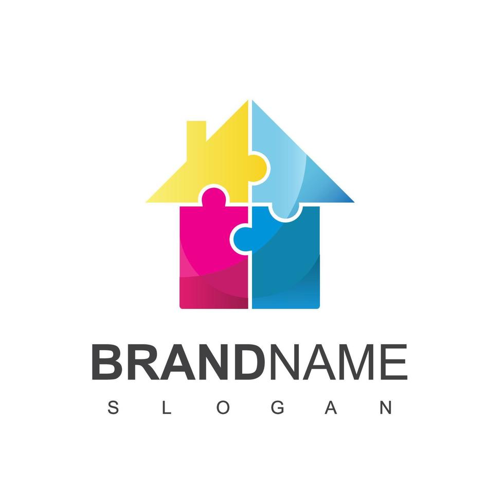 puzzle casa logo design vettoriale