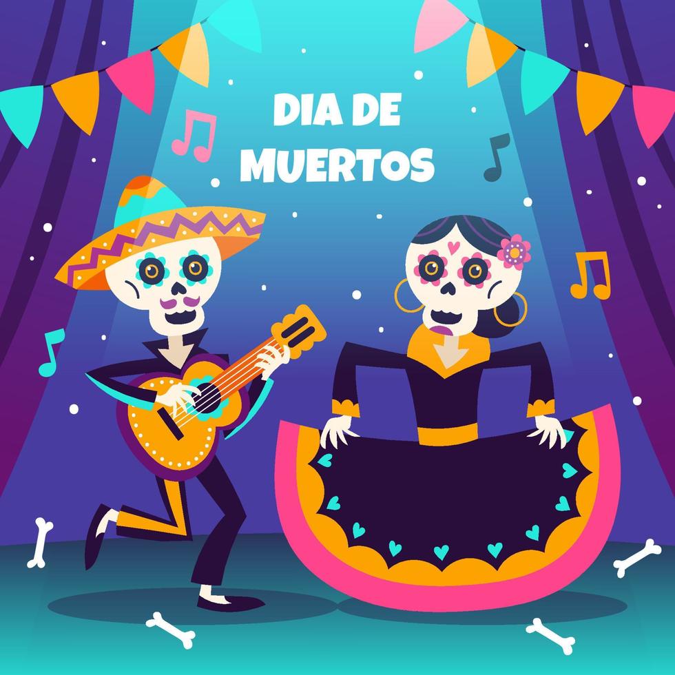 scheletri danzanti al festival dia de muertos vettore