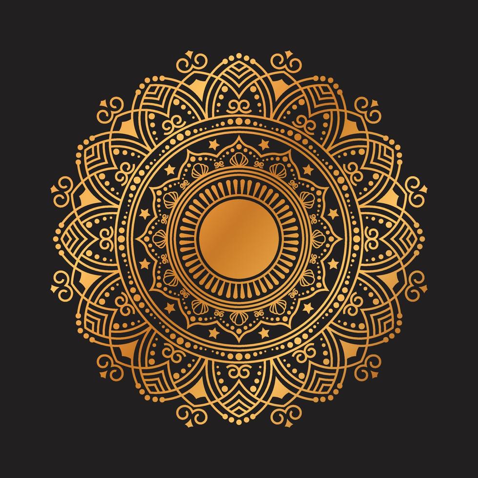 lusso dorato mandala ornamentale sfondo disegno vettoriale. mandala decorativo per tatuaggio, mehndi, motivo islamico, ornamento, arte, henné, motivo indiano, stampa, poster, copertina, brochure, volantino, banner vettore