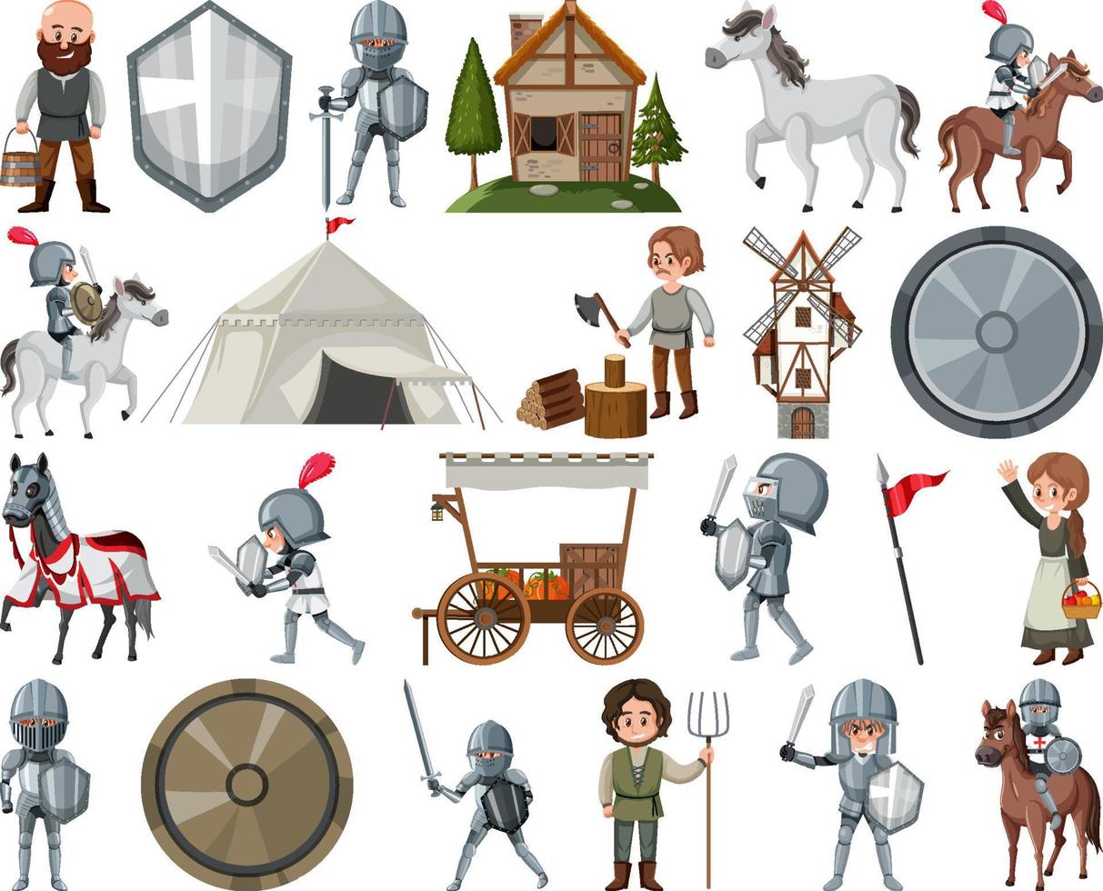 personaggi e oggetti dei cartoni animati medievali vettore