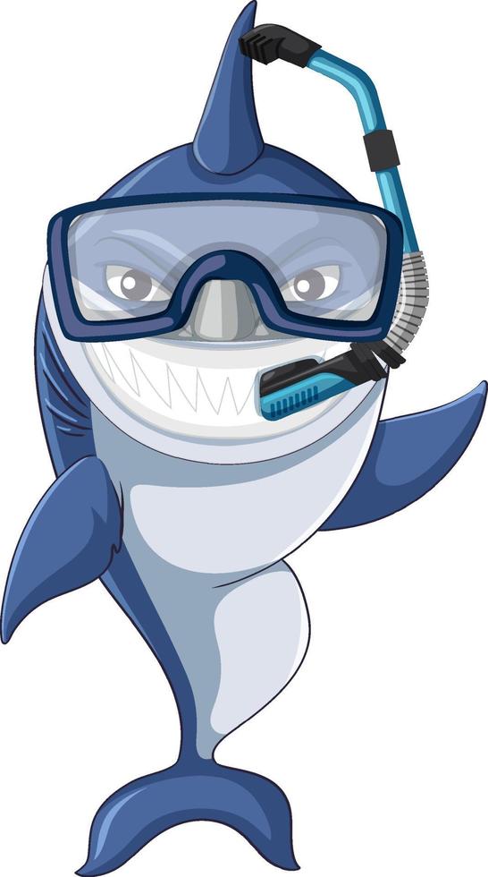 squalo sorridente che indossa una maschera per lo snorkeling vettore