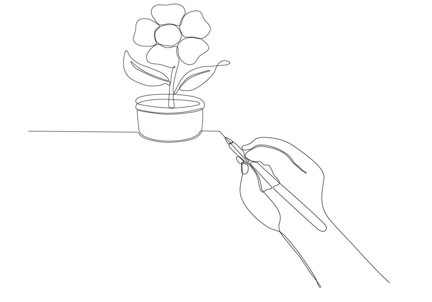 linea continua di illustrazione vettoriale di fiori di disegno a mano e penna