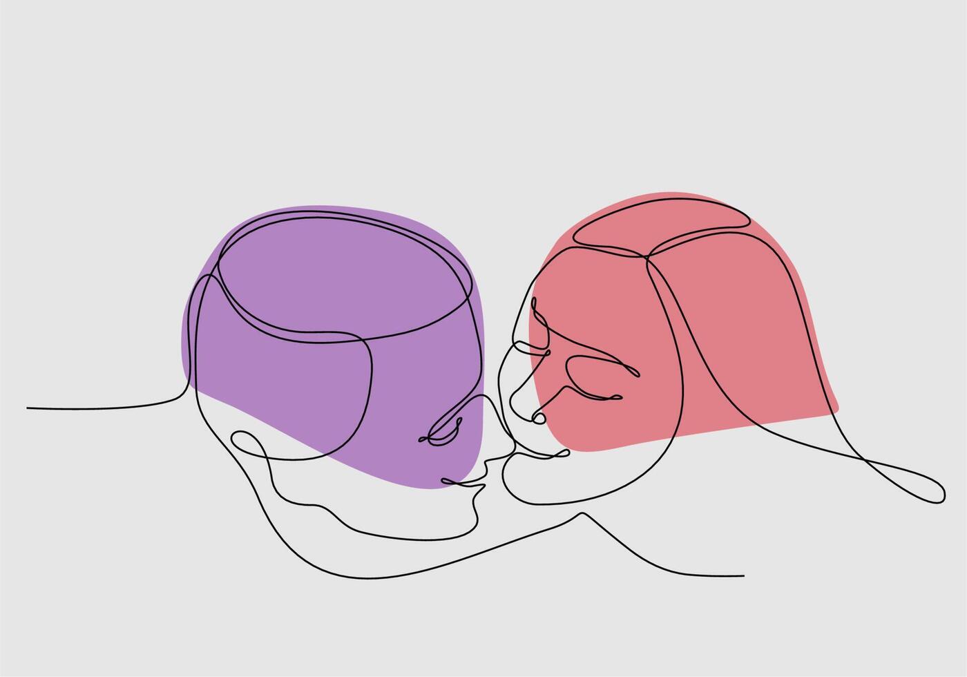 illustrazione minimalista della linea del viso di coppia che si bacia. vettore astratto uomo e donna. bianco e nero su sfondo bianco. un disegno a tratteggio