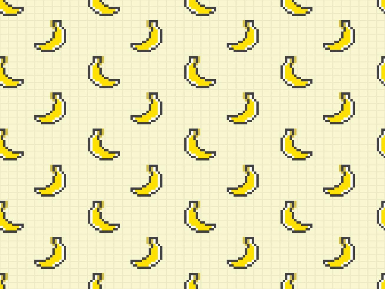 modello senza cuciture del personaggio dei cartoni animati di banana su sfondo giallo. stile pixel vettore