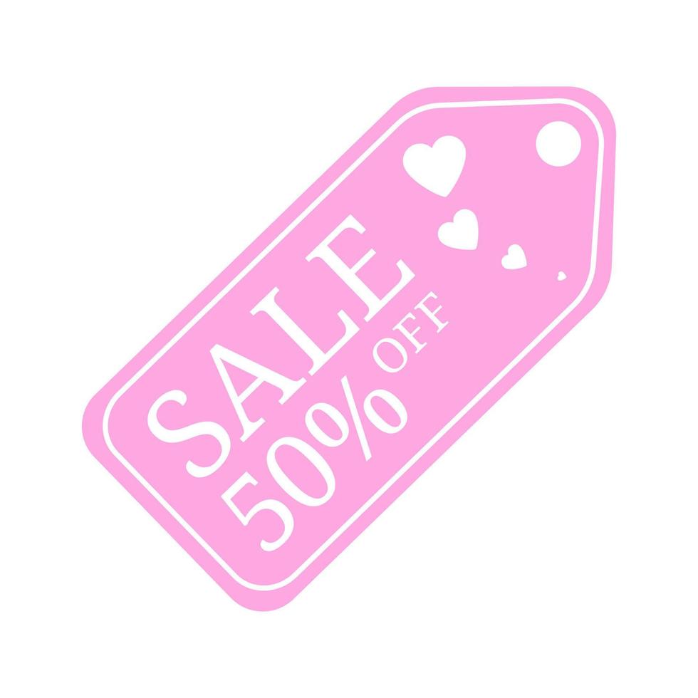 sconto sull'etichetta di vendita dell'offerta speciale per San Valentino. 50 di sconto sul banner di vendita. segni di prezzo di offerta speciale. etichetta rosa di vendita isolata su sfondo bianco. illustrazione vettoriale. vettore