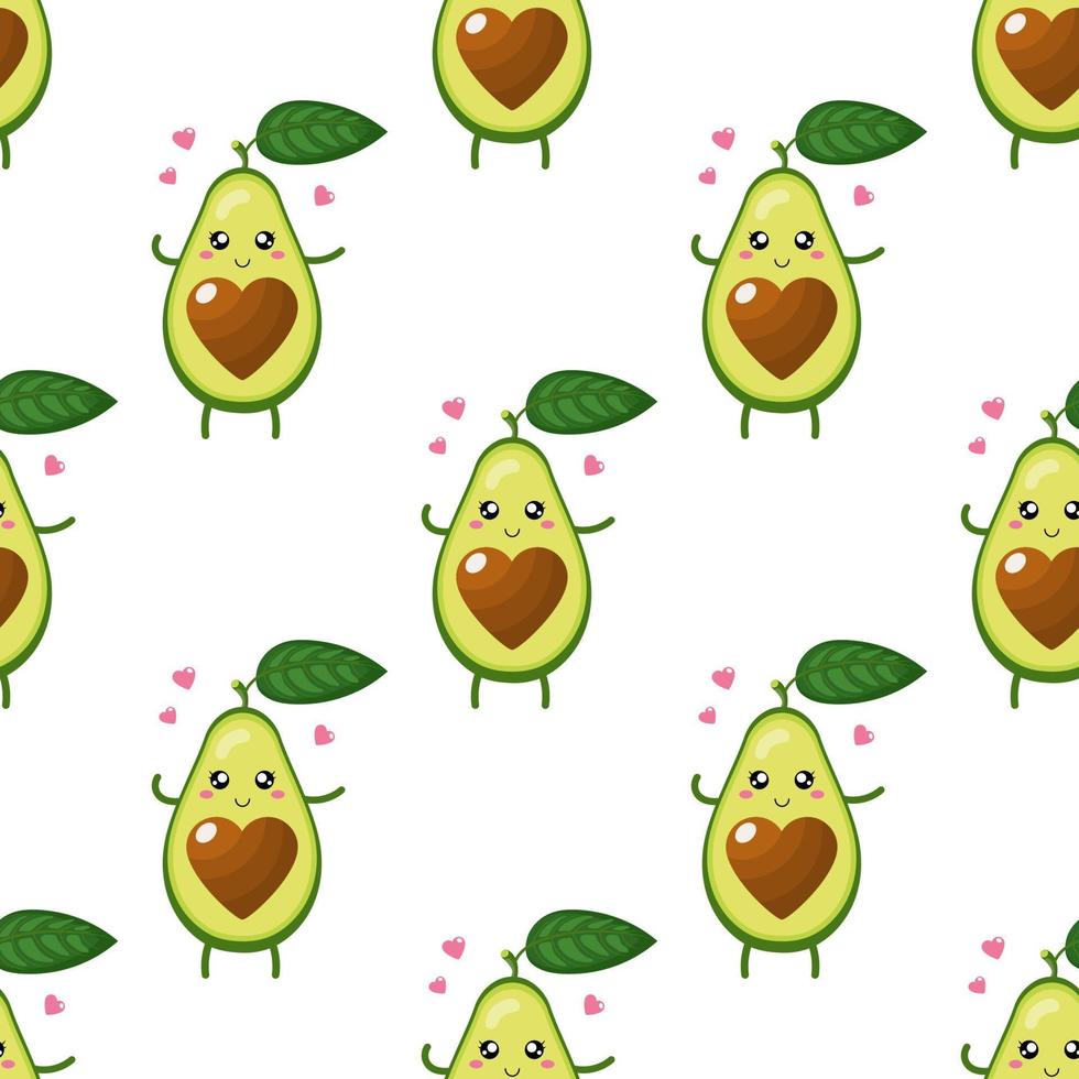 modello senza cuciture con simpatico cartone animato avocado personaggio innamorato su sfondo bianco. illustrazione vettoriale per qualsiasi disegno.