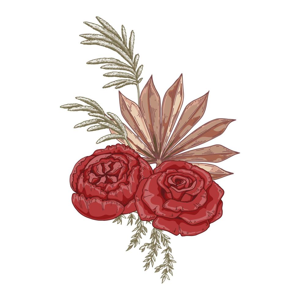 composizione moderna di fiori secchi. bouquet bohémien. illustrazione vettoriale disegnata a mano