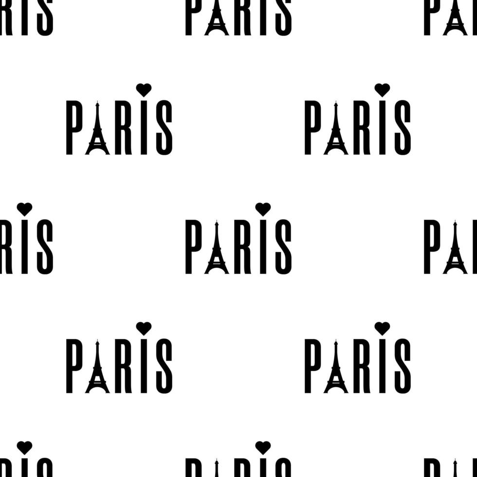 modello senza cuciture con la parola di Parigi con la torre eiffel su sfondo bianco. illustrazione vettoriale per design, web, carta da imballaggio, tessuto