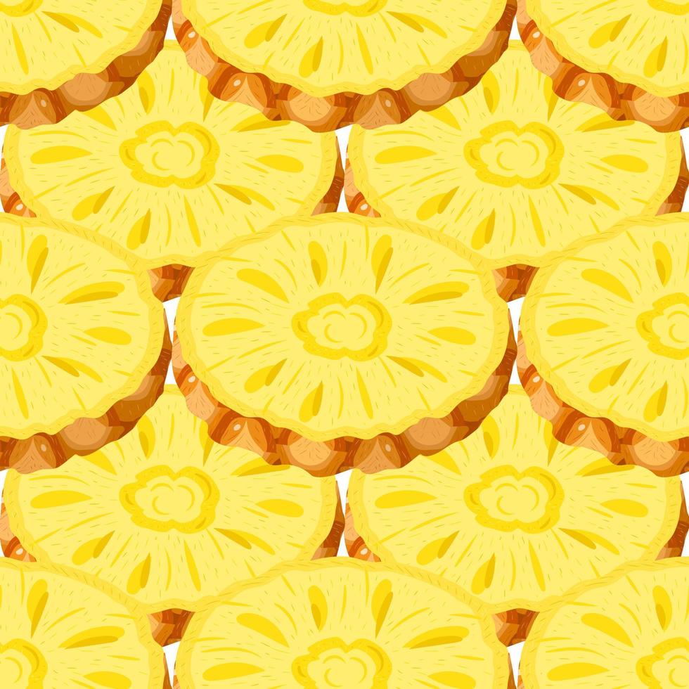 senza cuciture con frutta fresca di ananas tagliata anelli su sfondo bianco. frutta estiva per uno stile di vita sano. frutta biologica. stile cartone animato. illustrazione vettoriale per qualsiasi disegno.