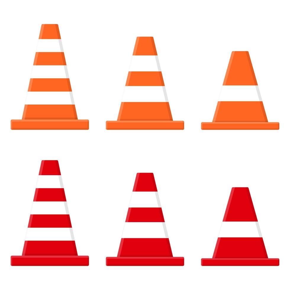 set di coni stradali isolati su sfondo bianco. stile cartone animato. illustrazione vettoriale per qualsiasi disegno.