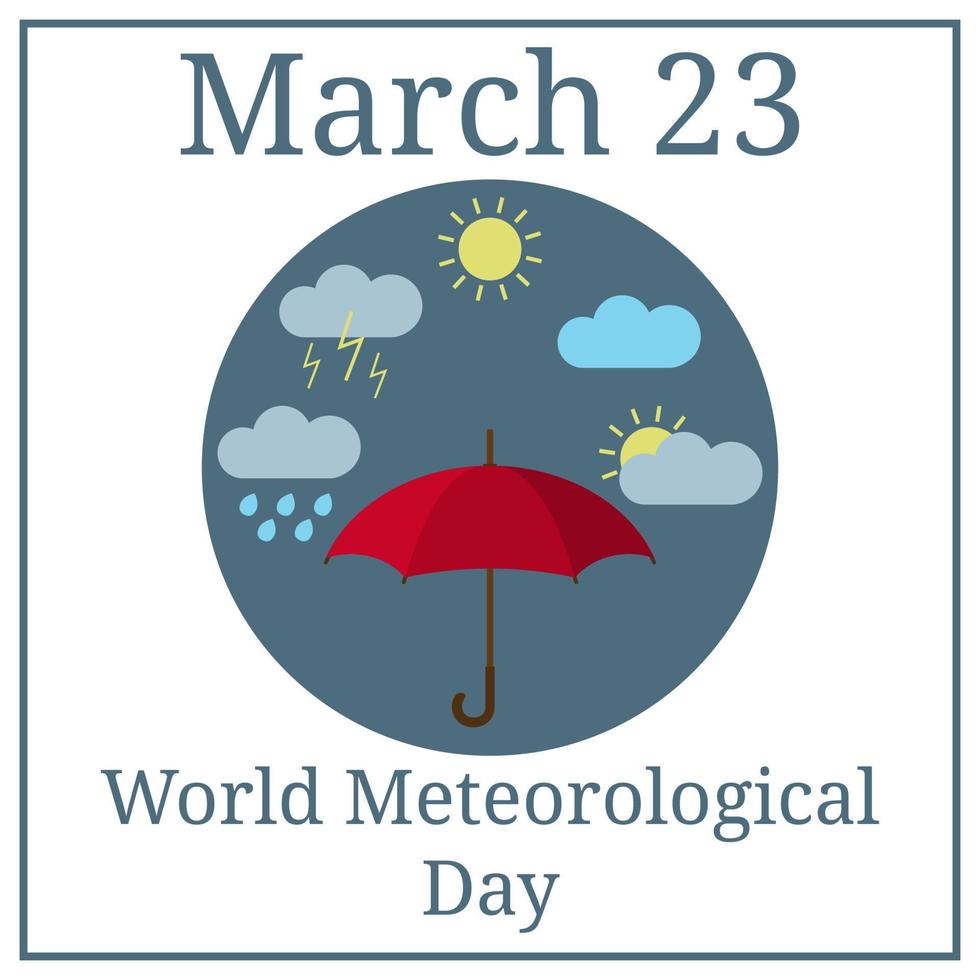giornata mondiale della meteorologia. 23 marzo calendario delle vacanze di marzo. ombrello. icone del tempo. illustrazione vettoriale per il tuo design.