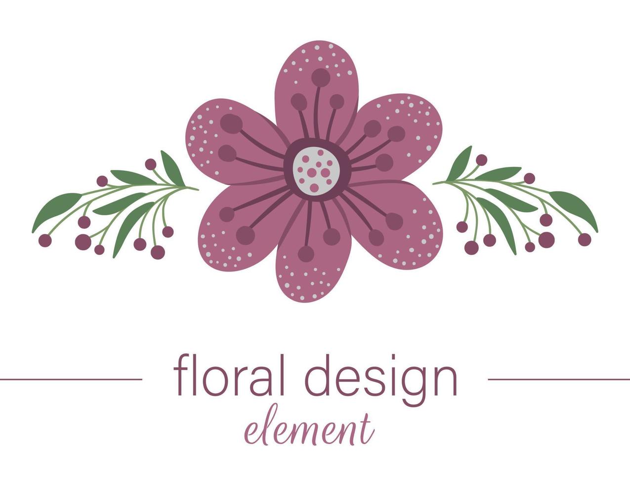 elemento decorativo orizzontale floreale di vettore. illustrazione piatta alla moda con fiori, foglie, rami. ClipArt di prato, bosco, foresta. bellissimo bouquet primaverile o estivo isolato su sfondo bianco vettore