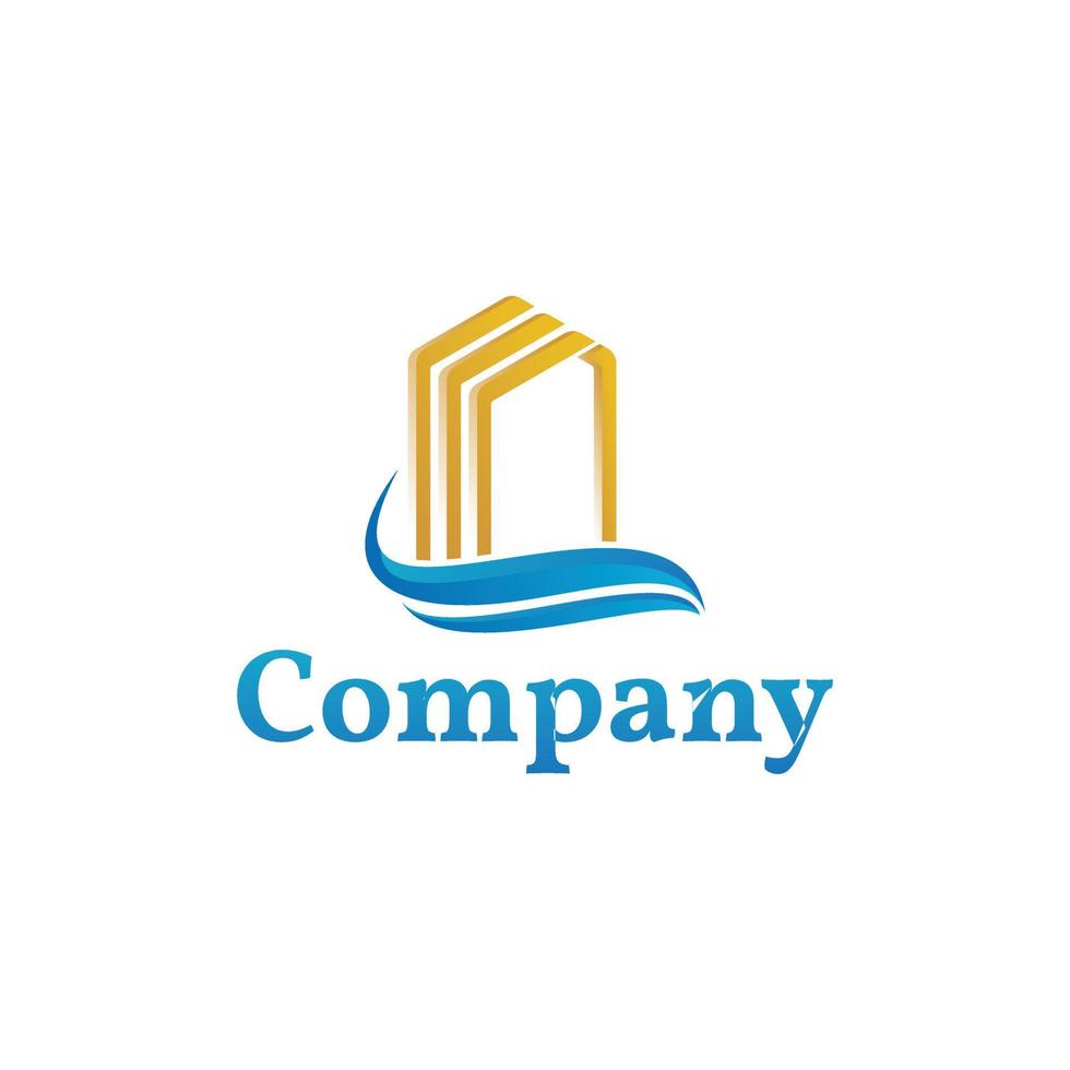 semplice logo dell'edificio di proprietà in oro blu vettore