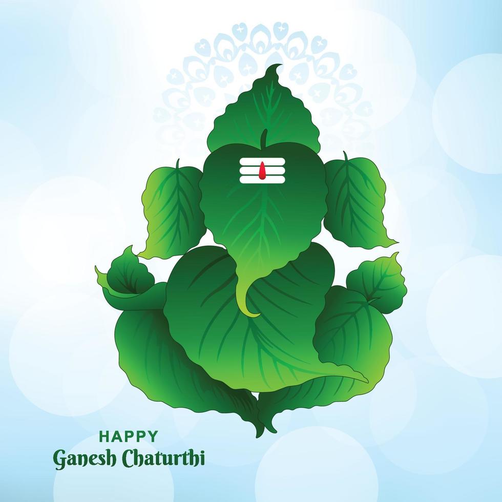 Lord ganpati su ganesh chaturthi bellissimo sfondo di carta vacanza foglia verde vettore