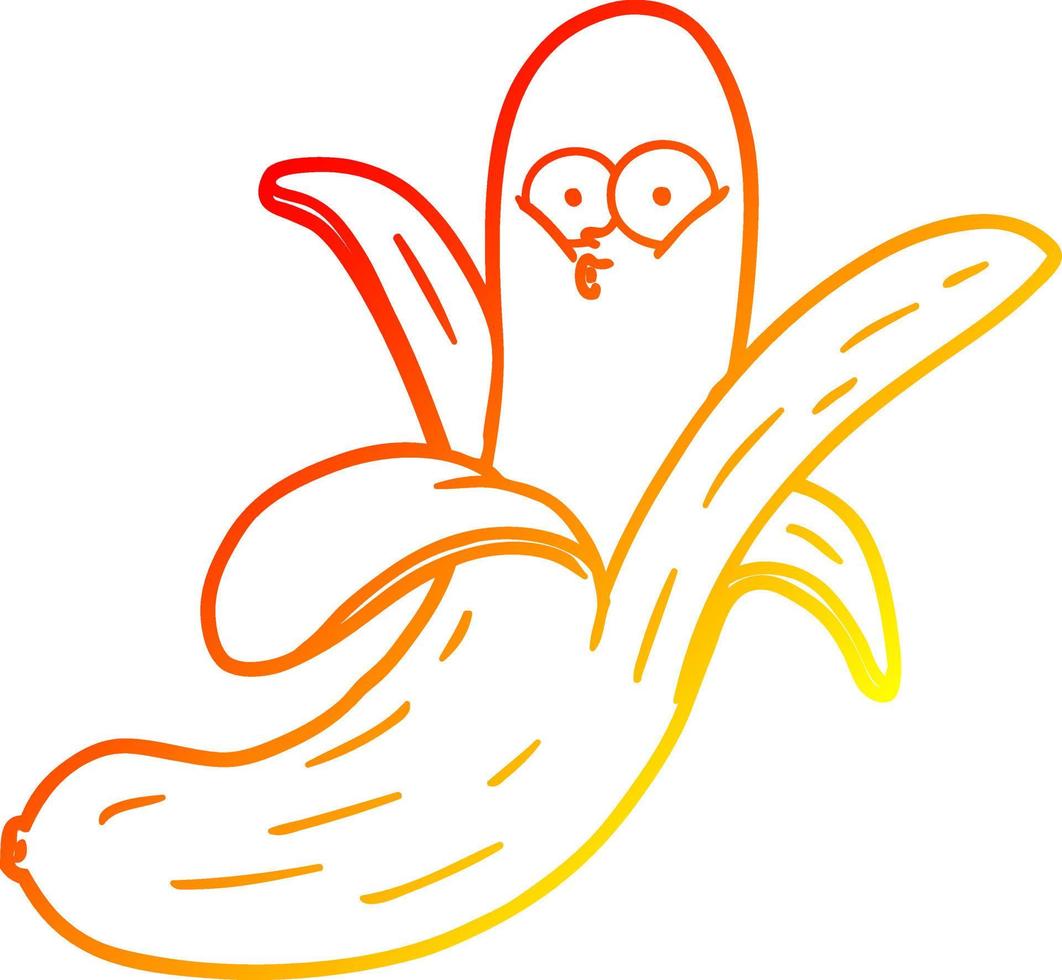banana del fumetto di disegno di linea a gradiente caldo con la faccia vettore
