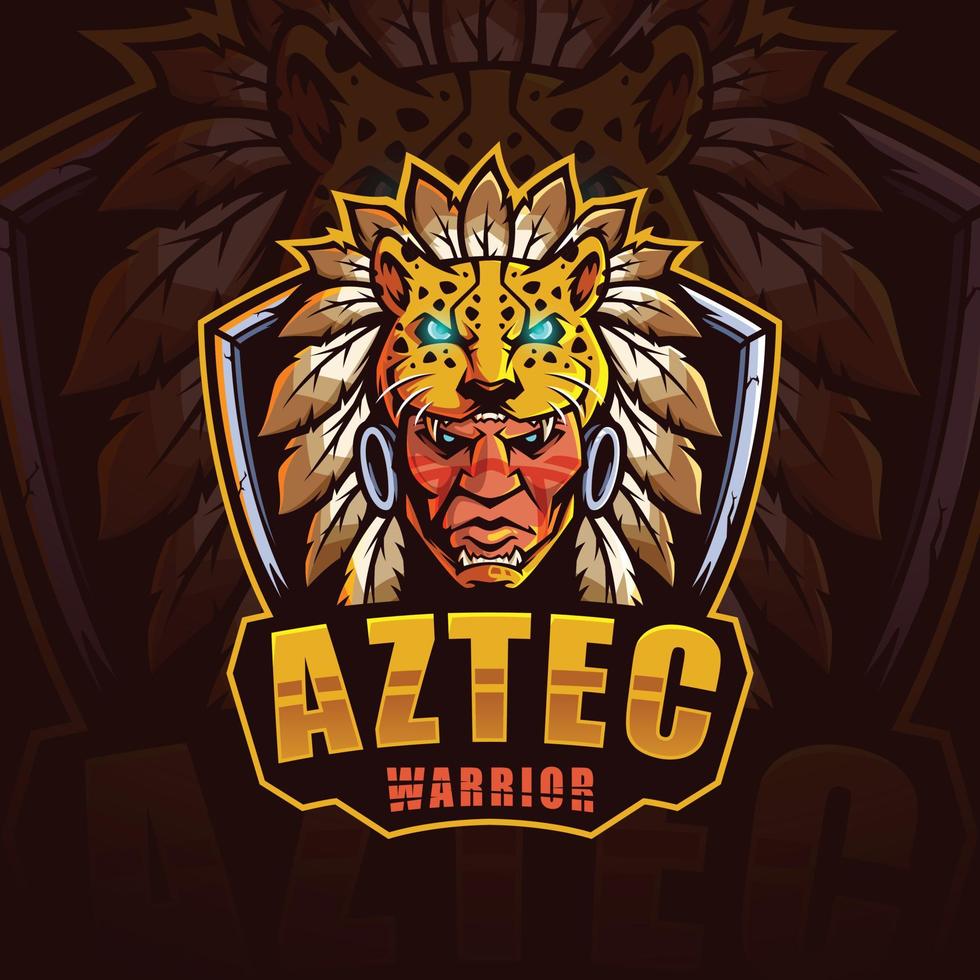 vettore di progettazione di logo di sport della mascotte del guerriero americano indiano azteco