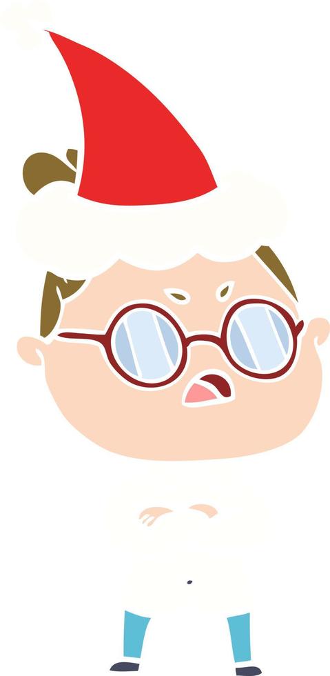 illustrazione a colori piatta di una donna infastidita che indossa un cappello da Babbo Natale vettore