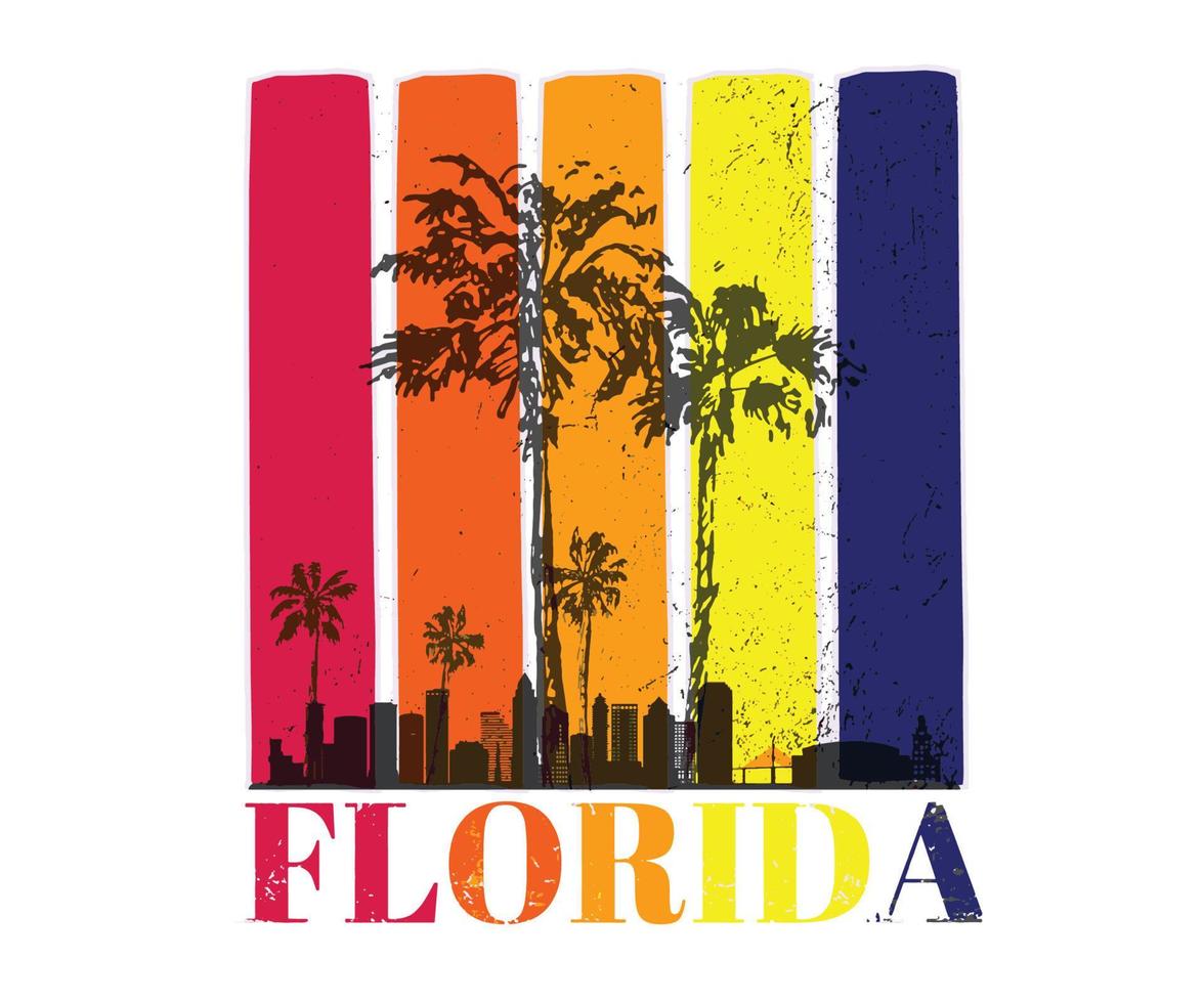 etichetta vintage florida. logo più a sud-est. illustrazione vettoriale per il design della tavola da surf con gradiente moderno, palme