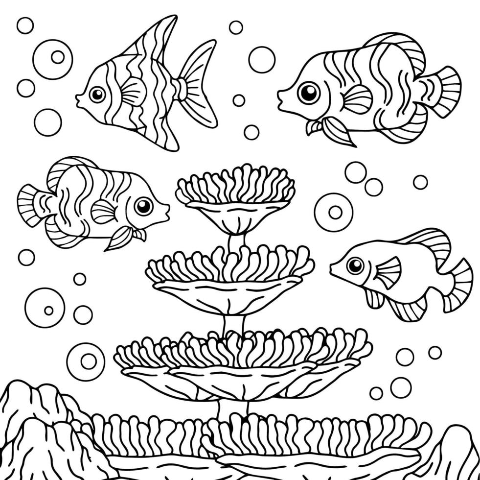 disegno vettoriale colorazione pagina pesce sottomarino per bambino