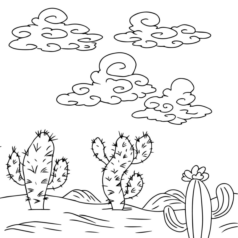 disegno vettoriale colorazione pagina paesaggio desertico per bambini