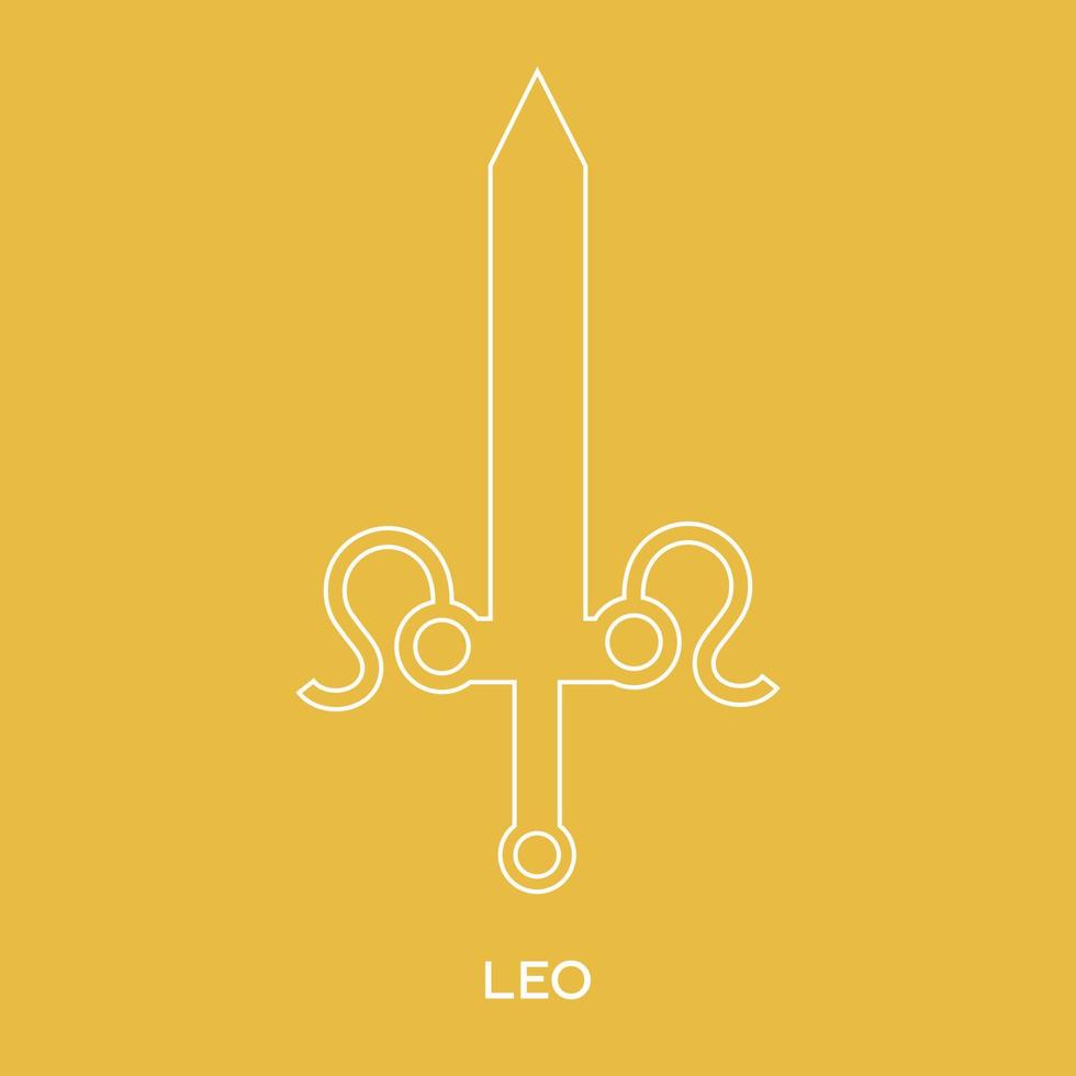 segno zodiacale del leone. icona di stile di linea della spada dell'arma zodiacale. una delle 12 armi dello zodiaco. segno zodiacale, oroscopo. illustrazione vettoriale pulita e moderna per design, web.