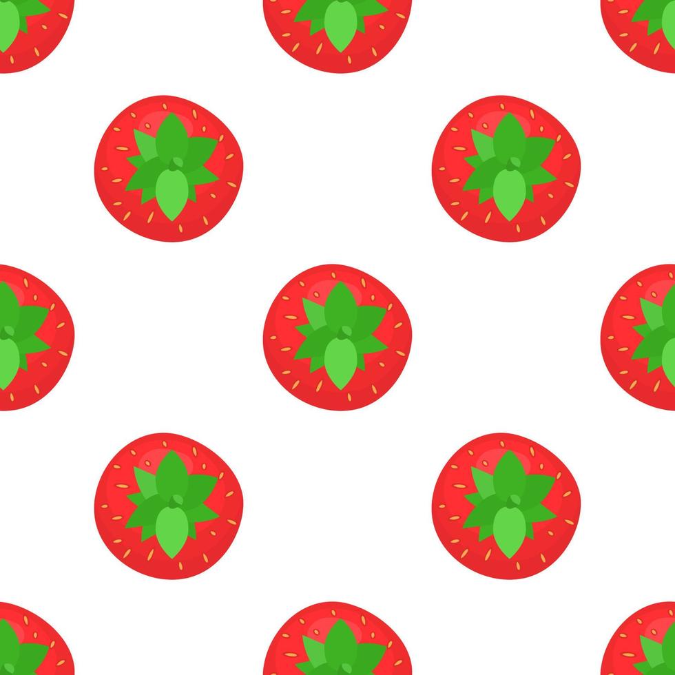 modello senza cuciture con fragole intere esotiche fresche luminose vista dall'alto su sfondo bianco. frutta estiva per uno stile di vita sano. frutta biologica. stile cartone animato. illustrazione vettoriale per qualsiasi disegno.