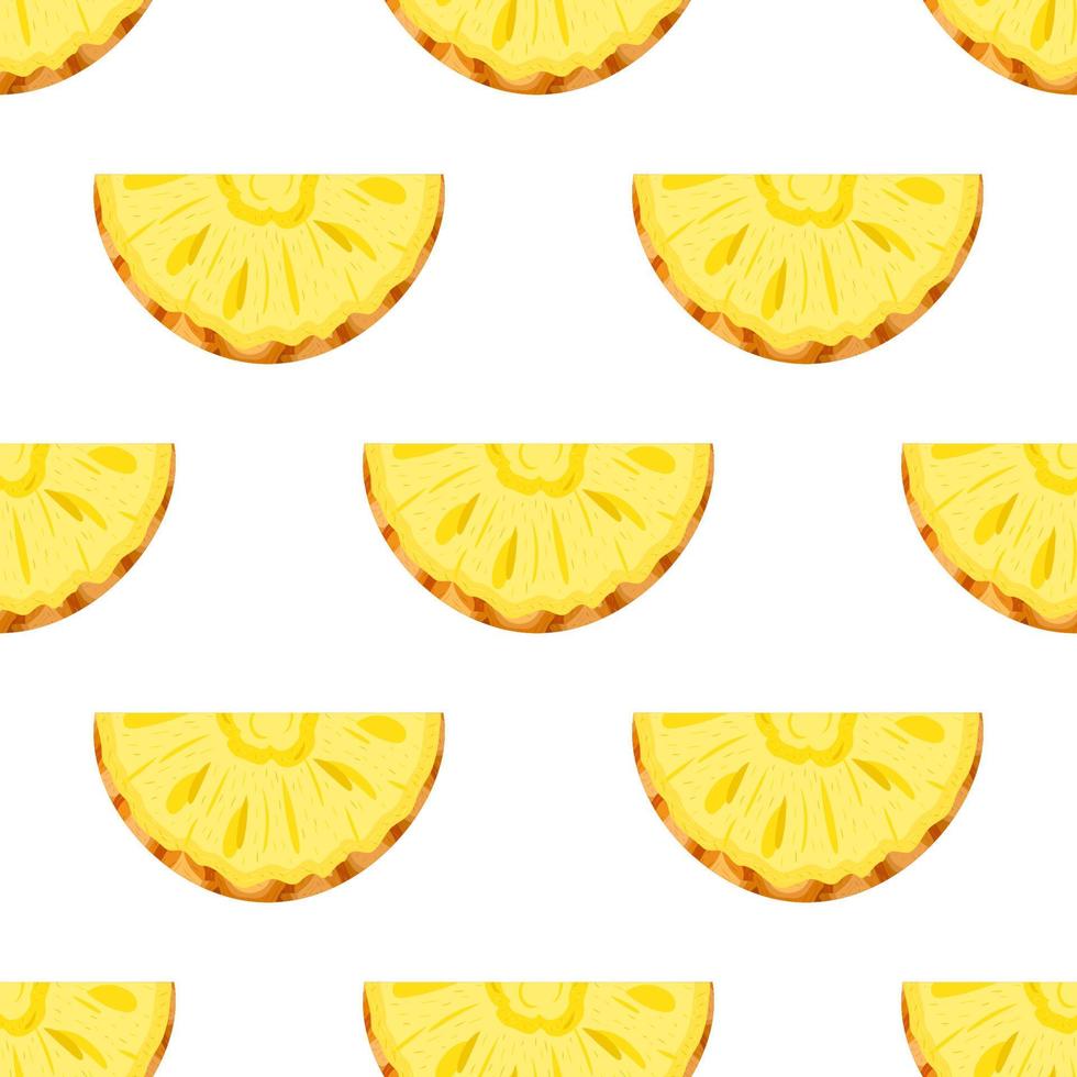 senza cuciture con frutta fresca di ananas fetta tagliata su sfondo bianco. frutta estiva per uno stile di vita sano. frutta biologica. stile cartone animato. illustrazione vettoriale per qualsiasi disegno.