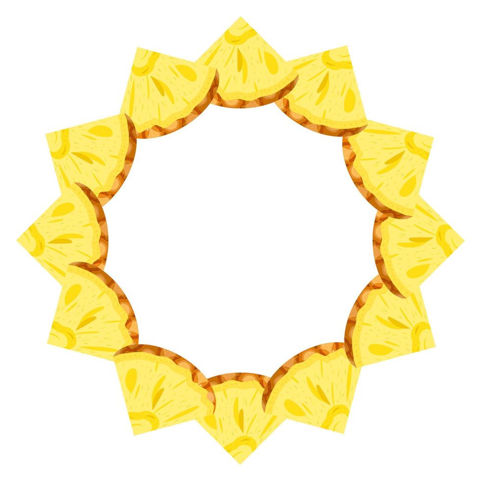 corona di ananas tagliato a fette con spazio per il testo. cibo dolce biologico dei cartoni animati. frutta estiva per uno stile di vita sano. illustrazione vettoriale per qualsiasi disegno.