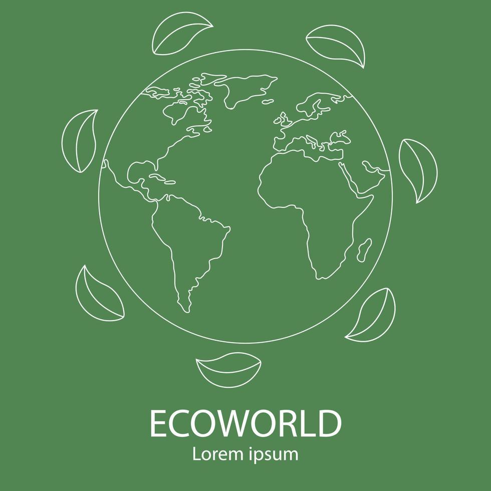 modello di logo del mondo ecologico. icona di stile linea della terra con foglie. logotipo unico globale e naturale, organico. illustrazione vettoriale pulita e moderna per design, web.