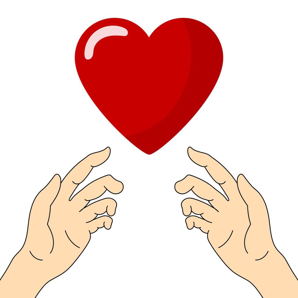 concetto di carità e donazione. le mani danno amore. dai e condividi il tuo amore con le persone. San Valentino. illustrazione vettoriale. vettore