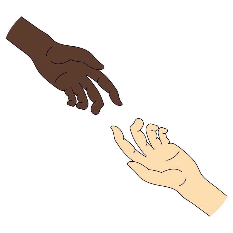 aiuto multinazionale. uguaglianza di razza. icona della mano amica isolata su sfondo bianco.illustrazione vettoriale per il tuo design.
