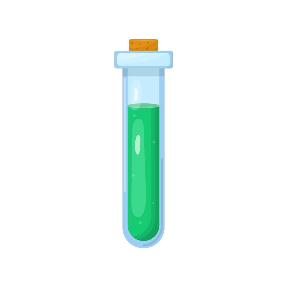 pozione magica in bottiglia con liquido verde isolato su sfondo bianco. elisir chimico o alchimico. illustrazione vettoriale per qualsiasi disegno.