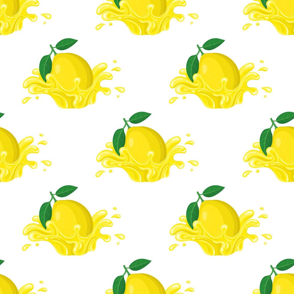 modello senza cuciture con spruzzata di succo di limone fresco e luminoso burst isolato su sfondo bianco. succo di frutta estivo. stile cartone animato. illustrazione vettoriale per qualsiasi disegno.