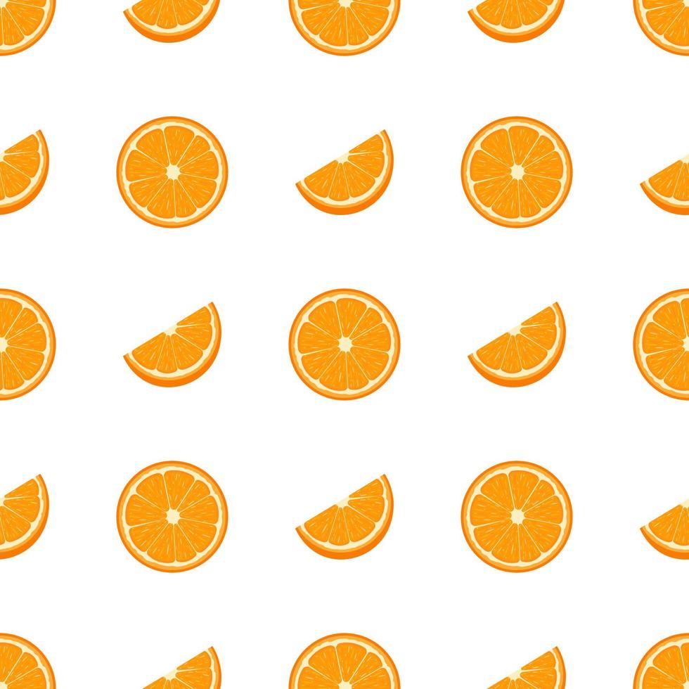 senza cuciture con metà fresca e fetta di frutta arancione tagliata su sfondo bianco. mandarino. frutta biologica. stile cartone animato. illustrazione vettoriale per design, web, carta da imballaggio, tessuto, carta da parati.