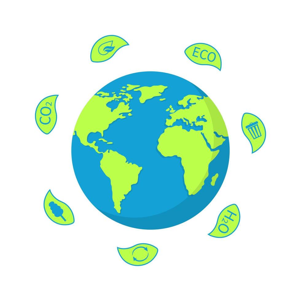 globo terrestre con foglie per la giornata mondiale dell'ambiente. pianeta ecologico. design ecologico. illustrazione vettoriale. vettore