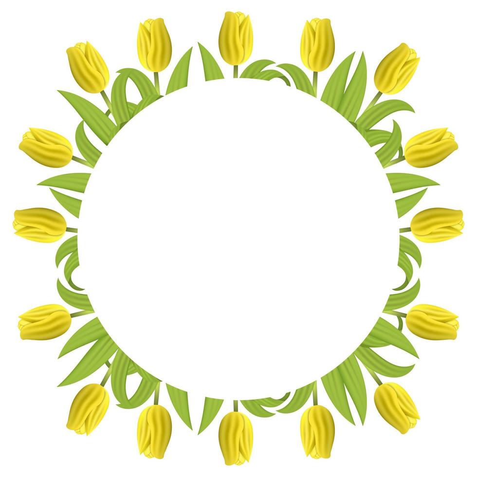 sfondo modello banner con tulipani gialli. cornice quadrata di tulipani con spazio per il testo. banner, biglietto di auguri, invito, voucher, volantini, poster, brochure, coupon di sconto. illustrazione vettoriale. vettore