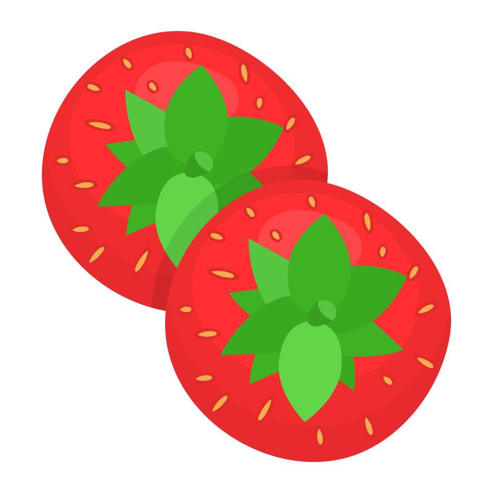 fresca e luminosa fragola intera vista dall'alto isolato su sfondo bianco. frutta estiva per uno stile di vita sano. frutta biologica. stile cartone animato. illustrazione vettoriale per qualsiasi disegno.