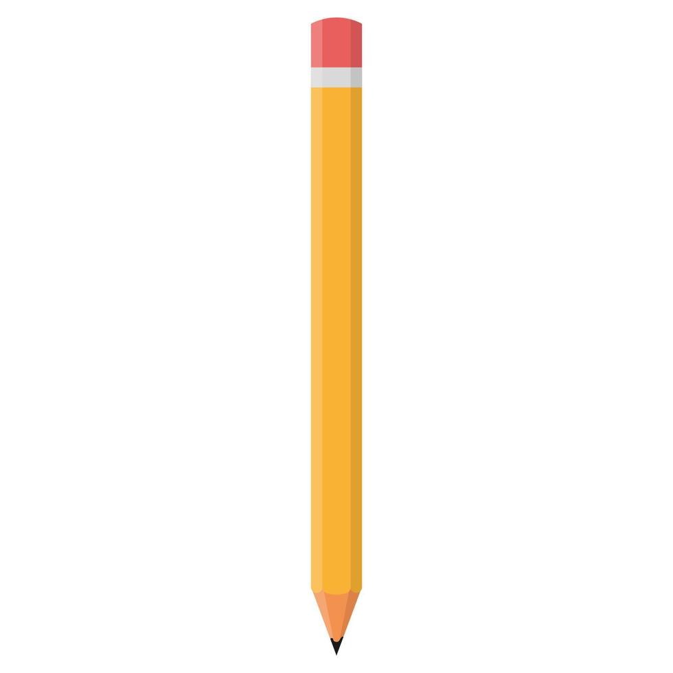 matita gialla del fumetto affilata con una gomma rossa isolata su fondo bianco. illustrazione vettoriale per qualsiasi disegno.