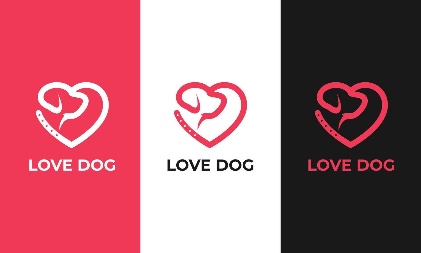 amore cane, design per gli amanti degli animali domestici. amore cuore con illustrazione vettoriale faccia di cane