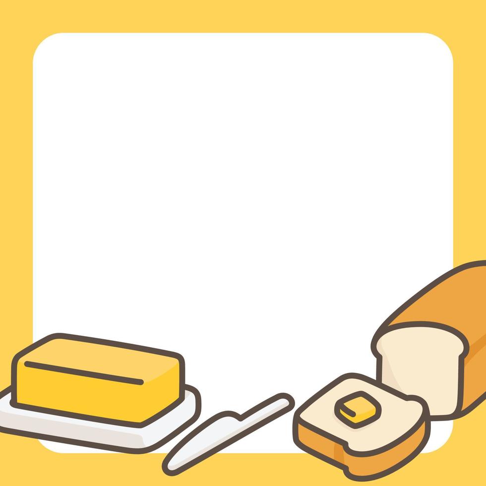 burro giallo e pane a fette modello cornice bordo kawaii doodle piatto cartone animato illustrazione vettoriale